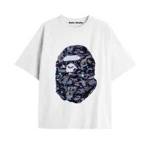 UNİSEX Bay Bape Desenli Beyaz Yazlık T-shirt