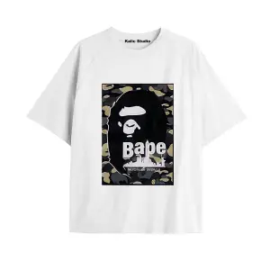 UNİSEX Bay Bape Desenli Beyaz Yazlık T-shirt