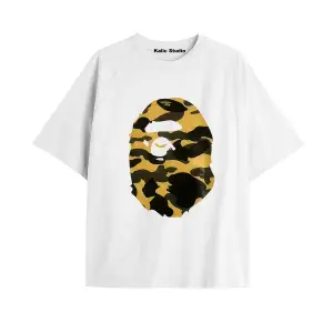 UNİSEX Bay Bape Desenli Beyaz Yazlık T-shirt