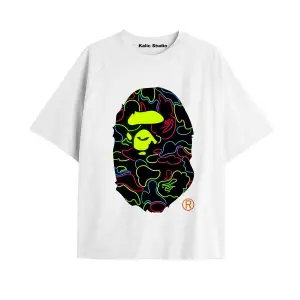 UNİSEX Bay Bape Desenli Beyaz Yazlık T-shirt