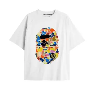 UNİSEX Bay Bape Desenli Beyaz Yazlık T-shirt