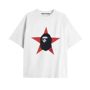 UNİSEX Bay Bape Desenli Beyaz Yazlık T-shirt