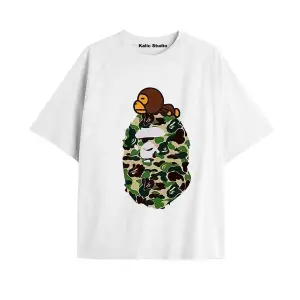 UNİSEX Bay Bape Desenli Beyaz Yazlık T-shirt