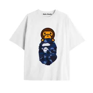 UNİSEX Bay Bape Desenli Beyaz Yazlık T-shirt