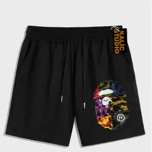 UNİSEX Bay Bape Desenli Siyah Yazlık ŞORT