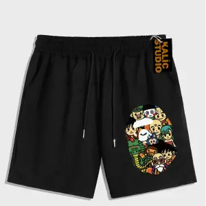 UNİSEX Bay Bape Desenli Siyah Yazlık ŞORT