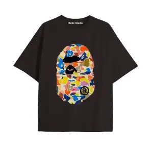 UNİSEX Bay Bape Desenli Siyah Yazlık T-shirt