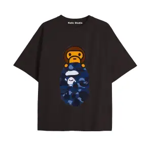 UNİSEX Bay Bape Desenli Siyah Yazlık T-shirt