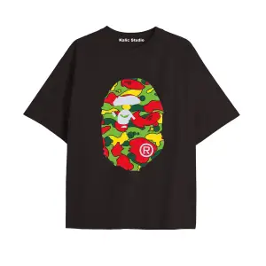 UNİSEX Bay Bape Desenli Siyah Yazlık T-shirt