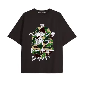 UNİSEX Bay Bape Desenli Siyah Yazlık T-shirt