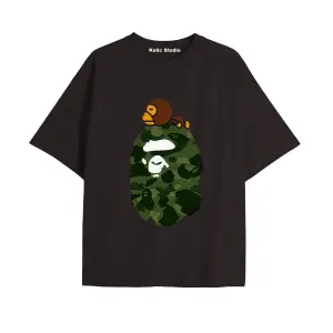 UNİSEX Bay Bape Desenli Siyah Yazlık T-shirt