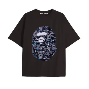 UNİSEX Bay Bape Desenli Siyah Yazlık T-shirt