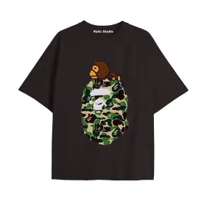 UNİSEX Bay Bape Desenli Siyah Yazlık T-shirt