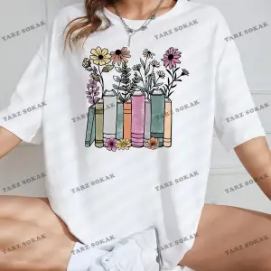 Unisex BAY  Çiçek Desenli Düşük Omuz Tişört KOD-1315