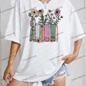 Unisex BAY  Çiçek Desenli Düşük Omuz Tişört KOD-1315