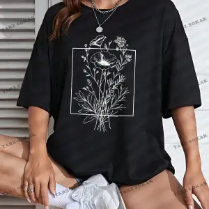 Unisex BAY  Çiçek Desenli Düşük Omuz Tişört KOD-1333