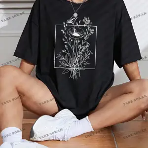 Unisex BAY  Çiçek Desenli Düşük Omuz Tişört KOD-1333