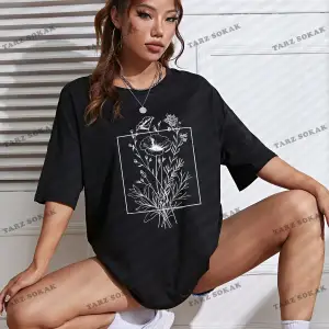 Unisex BAY  Çiçek Desenli Düşük Omuz Tişört KOD-1333