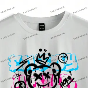 Unisex BAY  Desen Baskılı Düşük Omuzlu T-Shirt KOD-1334