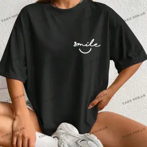 Unisex BAY  Harf Grafikli Düşük Omuzlu Tişört KOD-1373