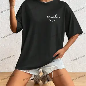 Unisex BAY  Harf Grafikli Düşük Omuzlu Tişört KOD-1373