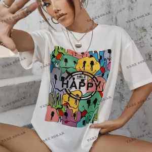 Unisex BAY  Harf ve İfade Baskı Düşük Omuzlu Tişört KOD-1376