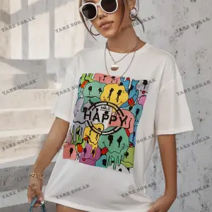 Unisex BAY  Harf ve İfade Baskı Düşük Omuzlu Tişört KOD-1376