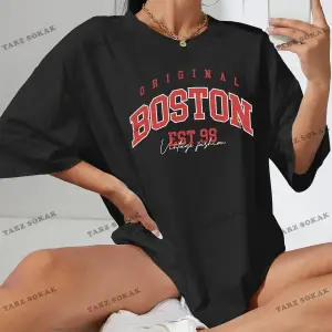 Unisex BAY  Harfli Grafik Düşük Omuz Oversize Tişört KOD-1321