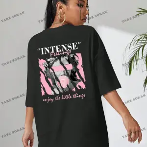 Unisex BAY  Heykel ve Slogan Baskılı Düşük Omuzlu Tişört KOD-1390