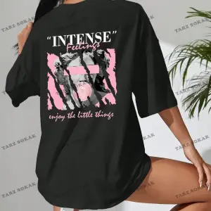 Unisex BAY  Heykel ve Slogan Baskılı Düşük Omuzlu Tişört KOD-1390