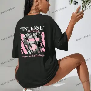 Unisex BAY  Heykel ve Slogan Baskılı Düşük Omuzlu Tişört KOD-1390