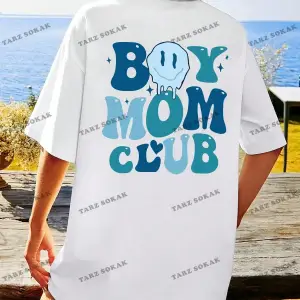 Unisex BAY  Kadın Bol Kesim Karikatür Yüz Desenli Tişört KOD-1359