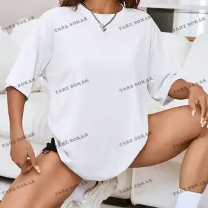 Unisex BAY  Kadın Bol Kesim Karikatür Yüz Desenli Tişört KOD-1359