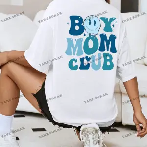 Unisex BAY  Kadın Bol Kesim Karikatür Yüz Desenli Tişört KOD-1359