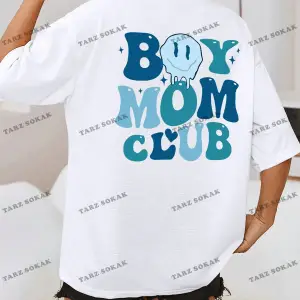 Unisex BAY  Kadın Bol Kesim Karikatür Yüz Desenli Tişört KOD-1359