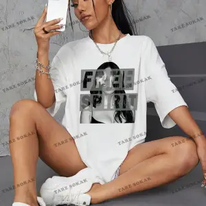 Unisex BAY  Kadın Karakter ve Harf Baskılı Düşük Omuzlu Tişört KOD-1372