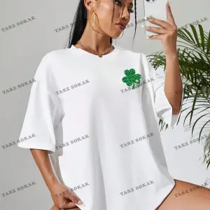 Unisex BAY  Kadın Mektup Karikatür Gülümseyen Yüz Baskı Kısa Kollu Tişört KOD-1377