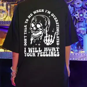 Unisex BAY  Kafatası Desenli Yuvarlak Yaka Sloganlı Kadın Tişört KOD-1327