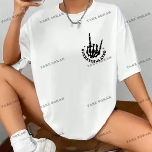 Unisex BAY  Kafatası Desenli Yuvarlak Yaka Sloganlı Kadın Tişört KOD-1327