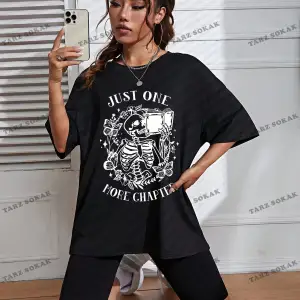 Unisex BAY  Kafatası ve Slogan Grafikli Düşük Omuzlu Tişört KOD-1332