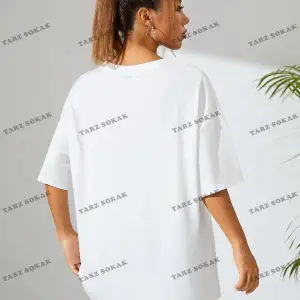 Unisex BAY  Karikatür Ayı Baskı Damla Omuz Büyük Boy Tişört KOD-1375