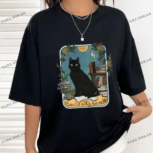 Unisex BAY  Kedi Desenli Damla Omuz Tişört KOD-1335