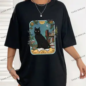 Unisex BAY  Kedi Desenli Damla Omuz Tişört KOD-1335