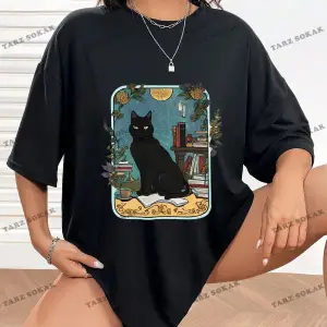 Unisex BAY  Kedi Desenli Damla Omuz Tişört KOD-1335