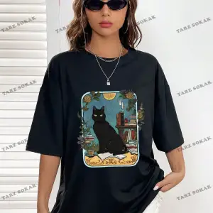 Unisex BAY  Kedi Desenli Damla Omuz Tişört KOD-1335