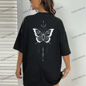 Unisex BAY  Kelebek Desenli Damla Omuz Tişört KOD-1382