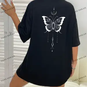 Unisex BAY  Kelebek Desenli Damla Omuz Tişört KOD-1382