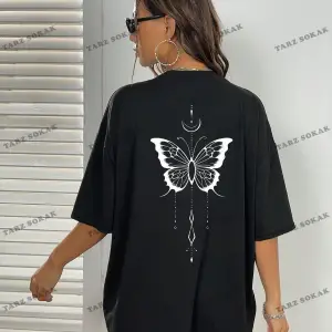 Unisex BAY  Kelebek Desenli Damla Omuz Tişört KOD-1382