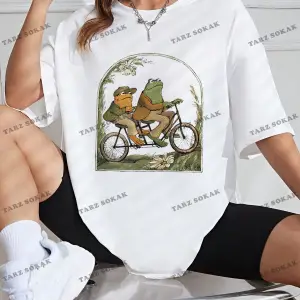 Unisex BAY  Kurbağa Desenli Düşük Omuzlu Tişört KOD-1364