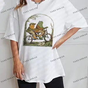 Unisex BAY  Kurbağa Desenli Düşük Omuzlu Tişört KOD-1364